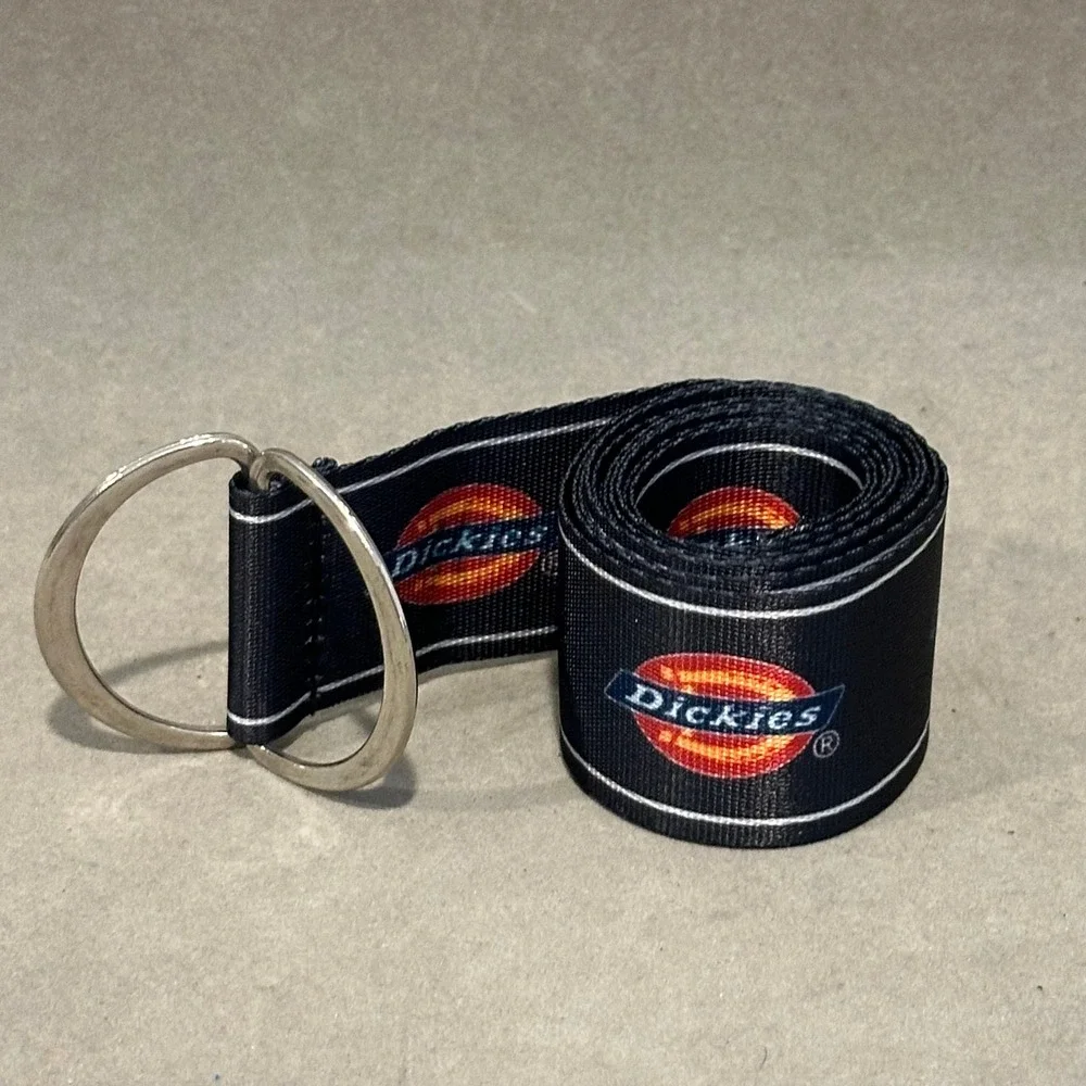 Dickies Mens Black Web Belt D-Ring Buckle Logo Print Adjustable Nylon Strap